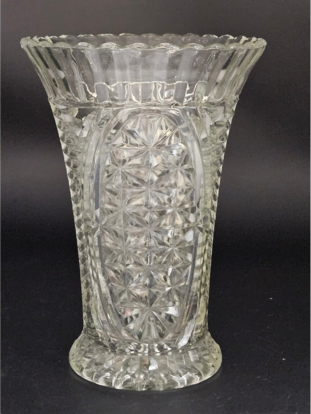 Vintage Anchor Hocking "Stars & Bars" Clear Glass 8" Flower Vase (Line #1000)